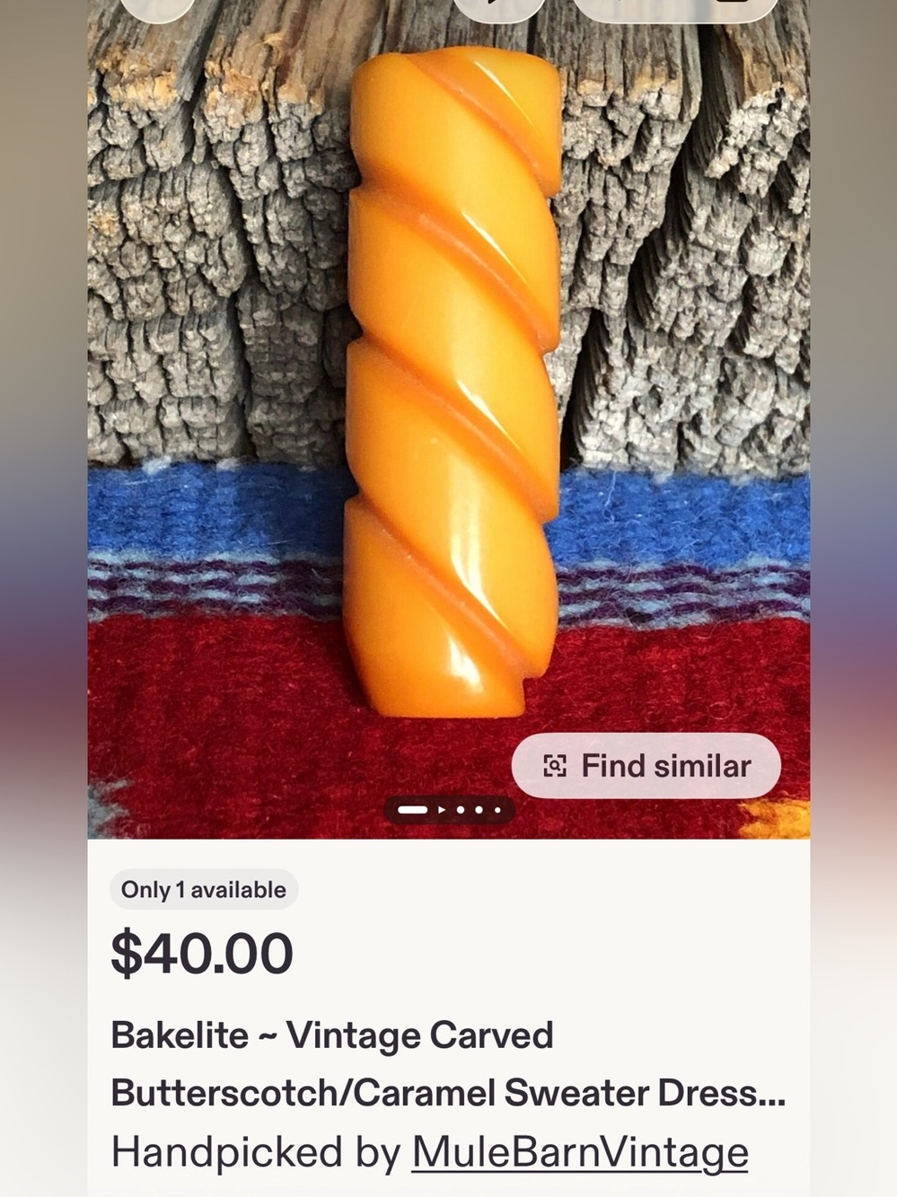 Bakelite Vintage Butterscotch Resin Bar Pin w/Twisted Gold Decorative Rope Inlay - Picture 12 of 14